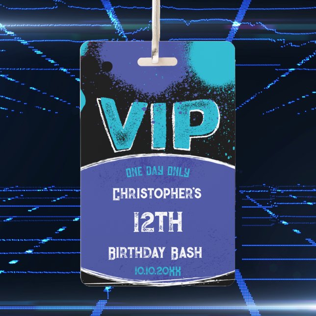 Tarjeta De Identificación Cumpleaños VIP personalizado (VIP Birthday Badge. Fun gift for your guests. Colorful and playful. Happy Birthday!)