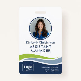 Tarjeta De Identificación Custom 3 Color Wavy Lines Employee Photo ID Badge