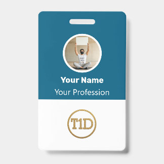 Tarjeta De Identificación Custom Blue Employee Photo, Bar Code, Logo, Name B