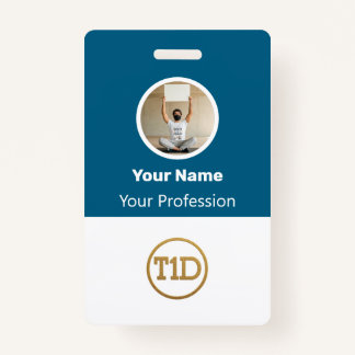 Tarjeta De Identificación Custom Blue Employee Photo, Bar Code, Logo, Name B