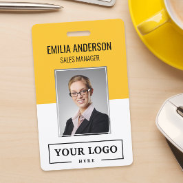 Tarjeta De Identificación Custom Business Logo Basic Employee Photo Yellow