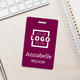 Tarjeta De Identificación Custom Business Logo Employee Name Deep Magenta