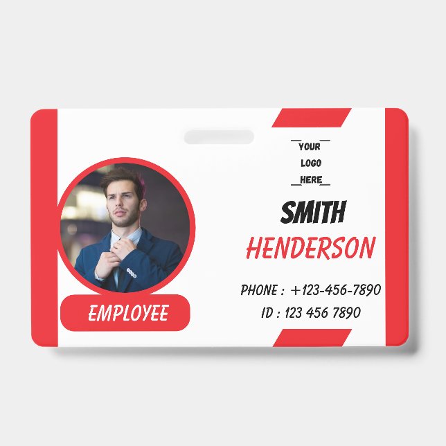 Tarjeta De Identificación Custom Business Logo Employee Photo Blue ID Badge (Parte frontal)