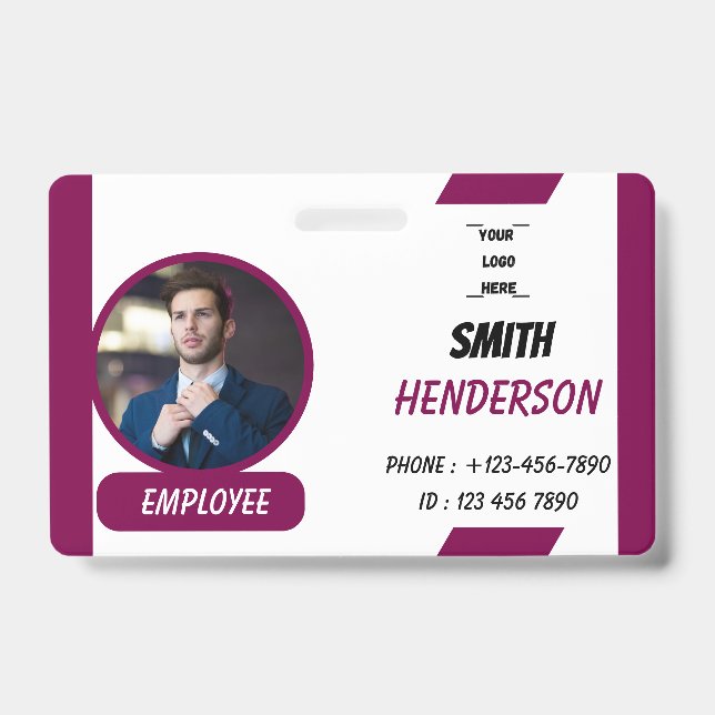 Tarjeta De Identificación Custom Business Logo Employee Photo Blue ID Badge (Parte frontal)