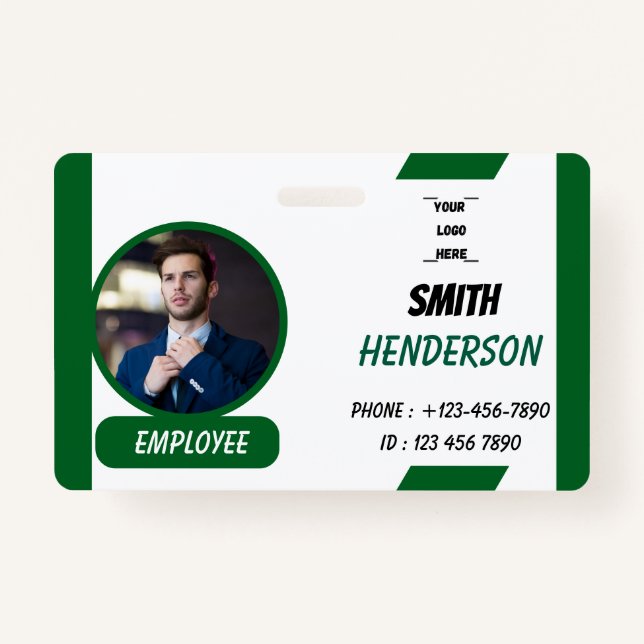 Tarjeta De Identificación Custom Business Logo Employee Photo Blue ID Badge (Anverso)