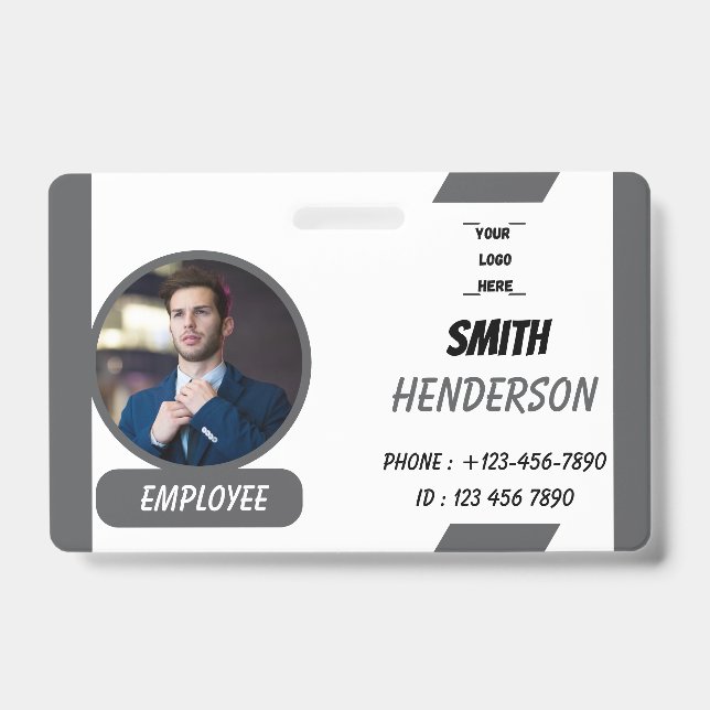 Tarjeta De Identificación Custom Business Logo Employee Photo Blue ID Badge (Parte frontal)