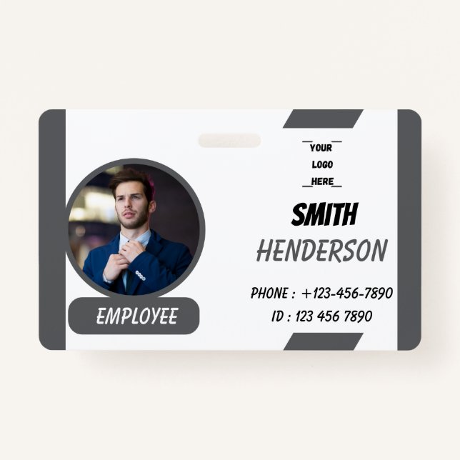 Tarjeta De Identificación Custom Business Logo Employee Photo Blue ID Badge (Anverso)