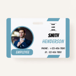 Tarjeta De Identificación Custom Business Logo Employee Photo Blue ID Badge