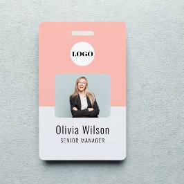 Tarjeta De Identificación Custom Business Logo Employee Photo Blush Pink ID