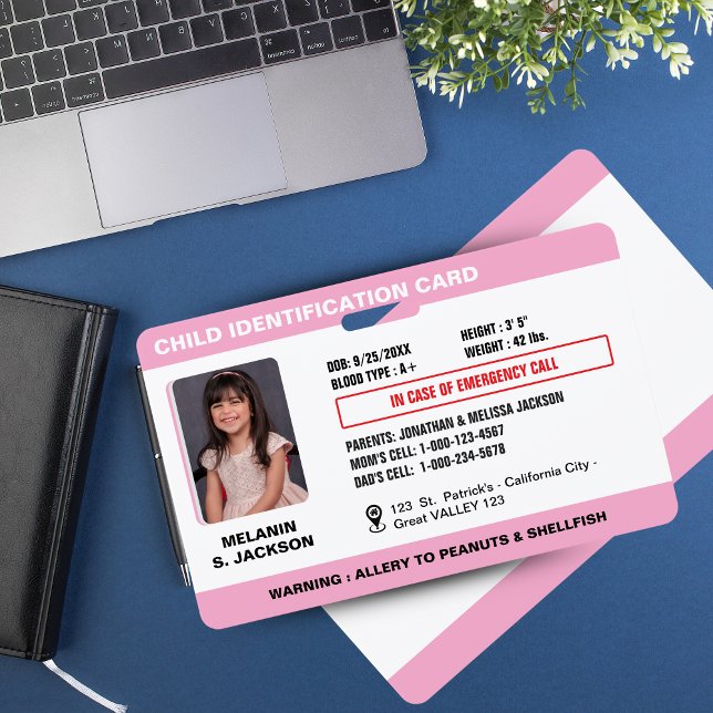 Tarjeta De Identificación Custom Child Emergency Photo ID Badge for Kids (Custom Child Emergency Photo ID Badge for Kids)