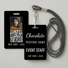 Tarjeta De Identificación Custom Chocolate Festival Photo QR Code Staff
