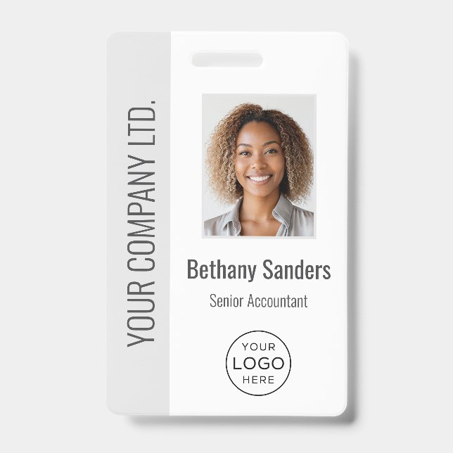 Tarjeta De Identificación Custom Employee Photo, Logo, Name Light Gray (Parte frontal)