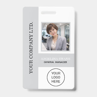 Tarjeta De Identificación Custom Employee Photo, Logo, Name ,Light Grey 