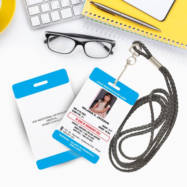 Tarjeta De Identificación Custom Photo ID Badge for Kids with Emergency Cont (Custom Photo ID Badge for Kids with Emergency Contact and Medical Alerts!)