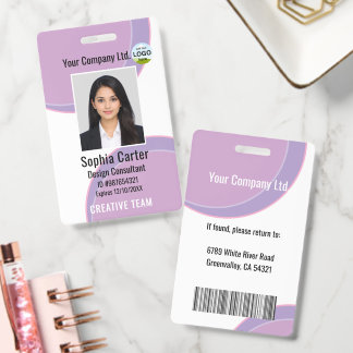 Tarjeta De Identificación Custom Photo Name Employee ID Badge Purple