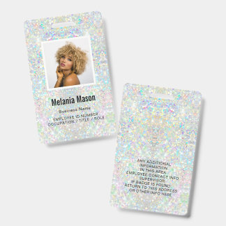 Tarjeta De Identificación Custom Photo & Name Holographic Glitter Staff 