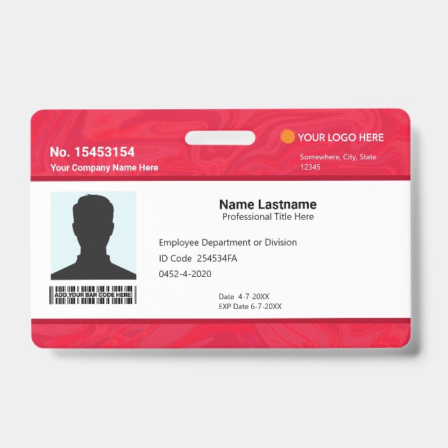 Tarjeta De Identificación Custom Red Employee ID Identification Photo Bar (Anverso)