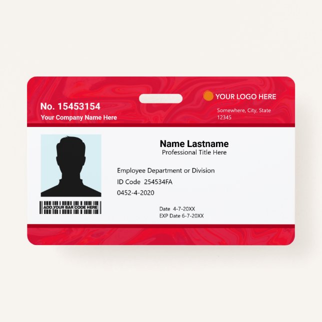 Tarjeta De Identificación Custom Red Employee ID Identification Photo Bar (Anverso)