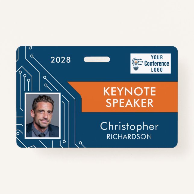 Tarjeta De Identificación Custom Technology Keynote Speaker Photo ID Badge (Anverso)