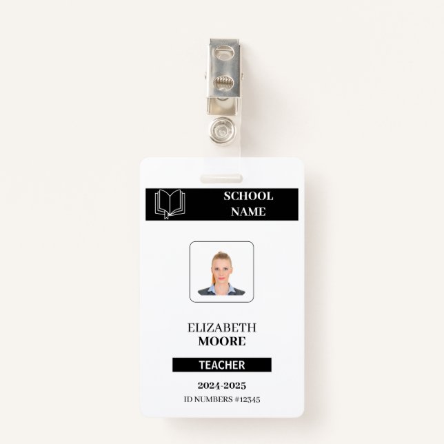 Tarjeta De Identificación Customized black ID badge for teachers (Anverso con clip)