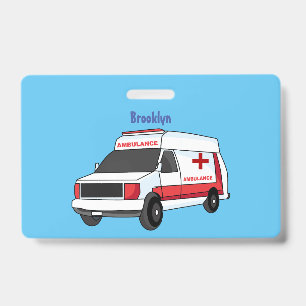 Tarjeta De Identificación Cute ambulancia roja furgoneta cartoon