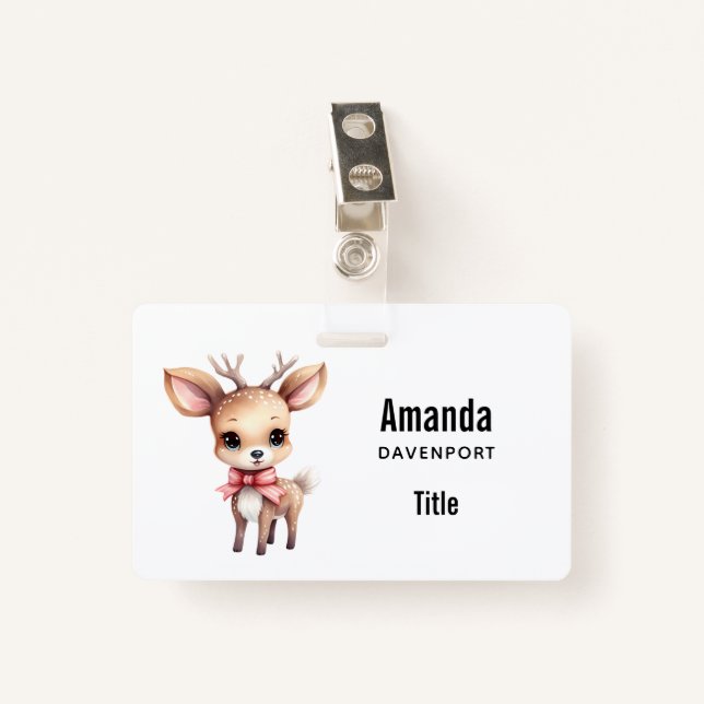 Tarjeta De Identificación Cute Baby Deer Cartoon Illustration (Anverso con clip)