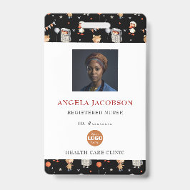 Tarjeta De Identificación Cute Black White Pediatric Registered Nurse Logo