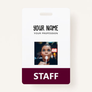 Tarjeta De Identificación Cute Burgundy Nombre de empleado Foto Etiqueta de