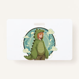 Tarjeta De Identificación Cute Dino Friend Anime Boy - Green Dinosaur