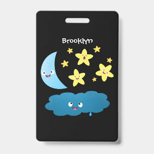 Tarjeta De Identificación Cute estrellas cantarinas, luna y nube de dibujos 