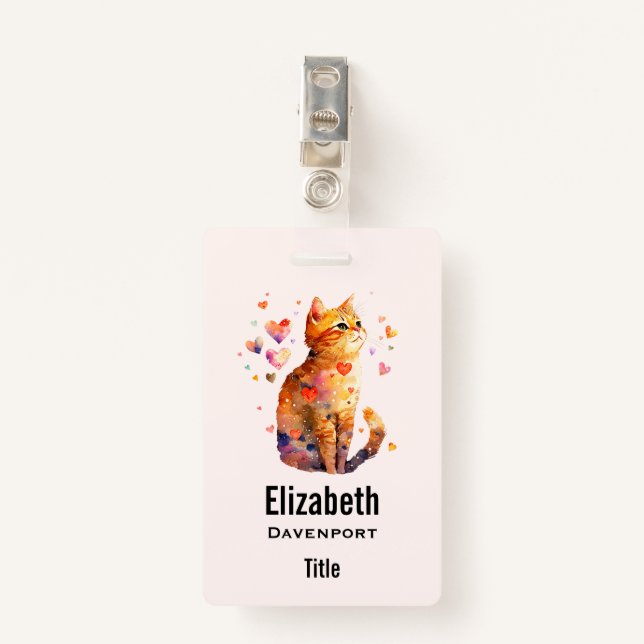 Tarjeta De Identificación Cute gato de tabla con corazón (Anverso con clip)