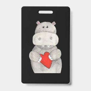 Tarjeta De Identificación Cute Hippo Hippopotamus Sosteniendo Corazón Amor