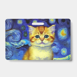 Tarjeta De Identificación Cute Kitten Starry Night Van Gogh