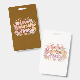 Tarjeta De Identificación Cute Love Yourself Floral Quote Design | Aesthetic