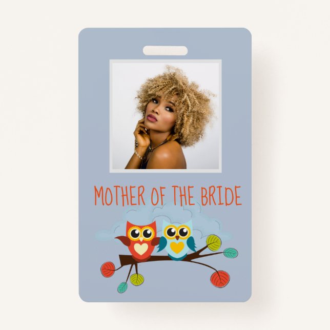 Tarjeta De Identificación Cute OWLS Tema Boda Naranja Azul (Anverso)