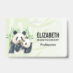 Tarjeta De Identificación Cute Panda Bears Cudddddling Watercolor