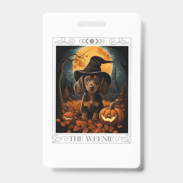 Tarjeta De Identificación Dachshund Wiener Ghost Funny Halloween Costume Per (Parte frontal)