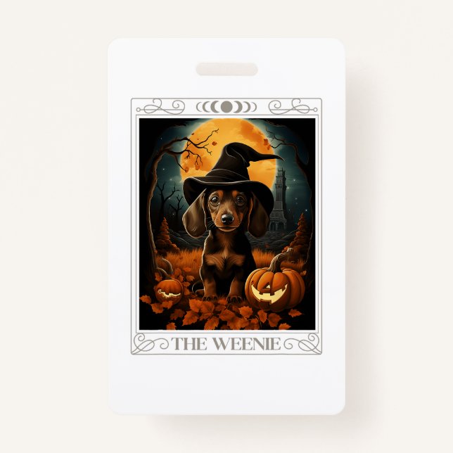 Tarjeta De Identificación Dachshund Wiener Ghost Funny Halloween Costume Per (Anverso)