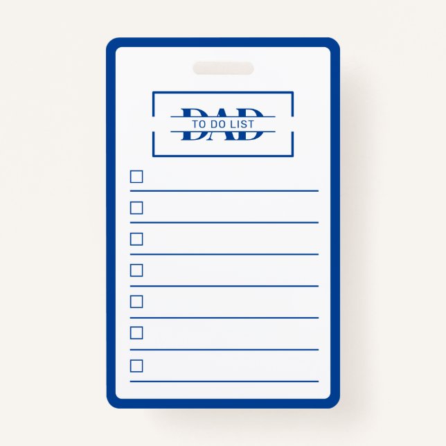 Tarjeta De Identificación Dad Modern Blue Monogram To Do List (Anverso)