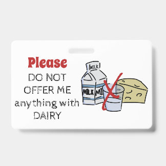 Tarjeta De Identificación Dairy Allergy Badge - Customize Emergency Info