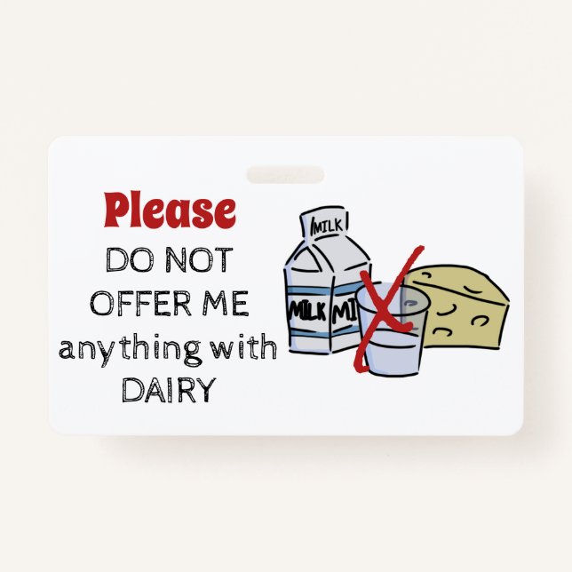 Tarjeta De Identificación Dairy Allergy Badge - Customize Emergency Info (Anverso)