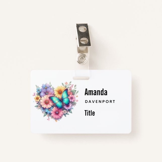 Tarjeta De Identificación Daisy Flowers with a Beautiful Butterfly (Anverso con clip)