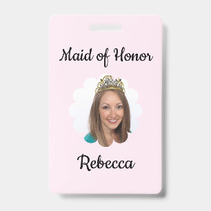 Tarjeta De Identificación Dama de Honor Foto Personalizada en Flor de Boda