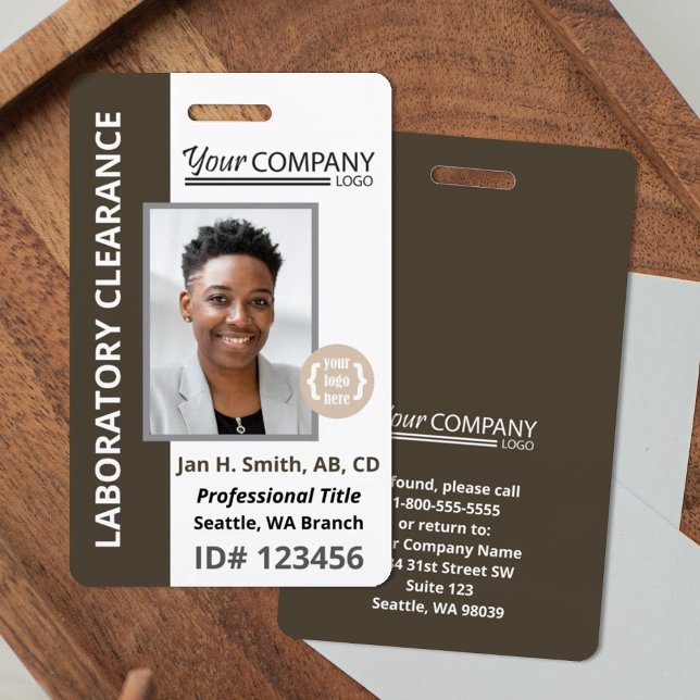 Tarjeta De Identificación Dark Brown, White Company Entry Employee Photo ID (dark brown company badge, photo and logo employee identification entry badge, grayish brown, taupe)