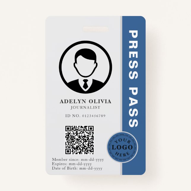 Tarjeta De Identificación Dark Moderate Blue Press ID para periodistas (Anverso)
