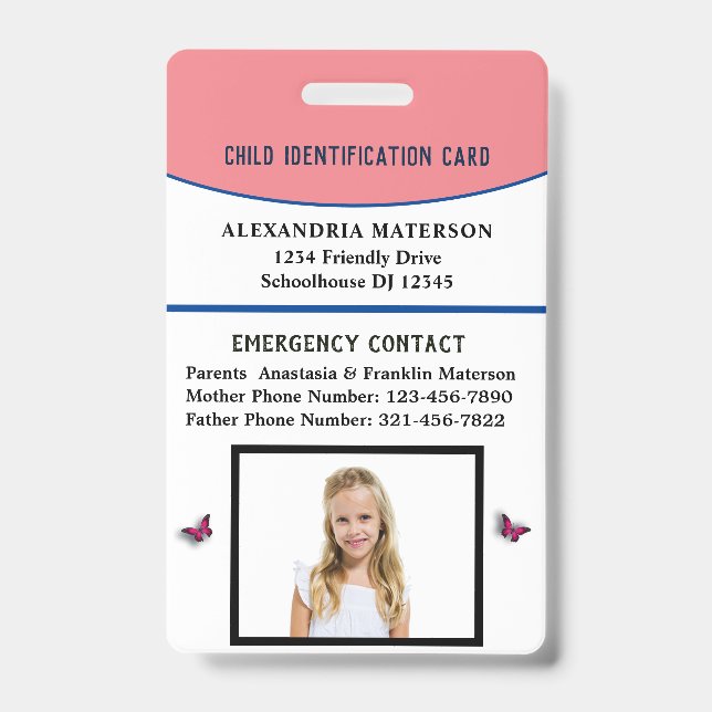 Tarjeta de identificación de alergia para niños y  (Parte frontal)