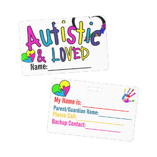 Tarjeta de identificación de Autismo Alerta Nombre