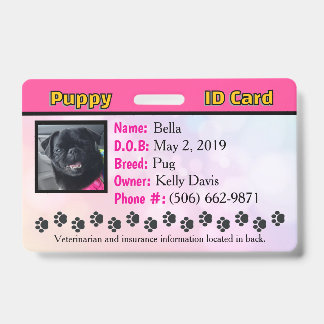 Tarjeta de identificación de cachorro - Rosa