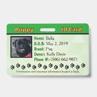 Tarjeta de identificación de cachorro - Verde