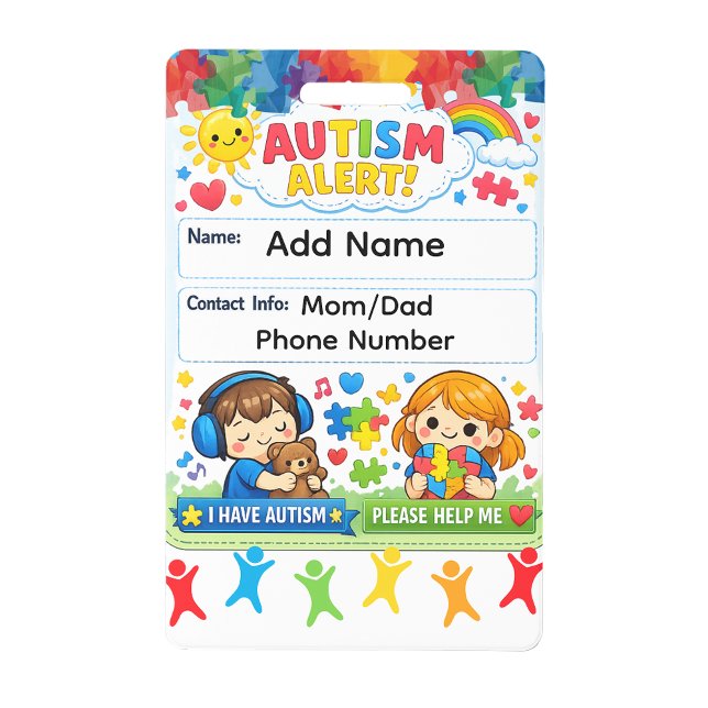 Tarjeta de identificación de contacto de emergenci (Autism Alert Emergency Contact ID Badge)